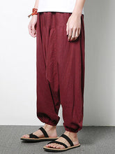 将图片加载到图库查看器,Men Cotton Linen Harem Pants Casual Baggy Loose Trousers Fashion Wide Legs Trousers