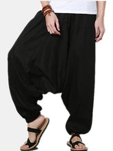 将图片加载到图库查看器,Men Cotton Linen Harem Pants Casual Baggy Loose Trousers Fashion Wide Legs Trousers