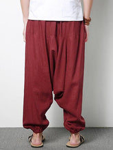 将图片加载到图库查看器,Men Cotton Linen Harem Pants Casual Baggy Loose Trousers Fashion Wide Legs Trousers