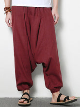 将图片加载到图库查看器,Men Cotton Linen Harem Pants Casual Baggy Loose Trousers Fashion Wide Legs Trousers