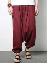 将图片加载到图库查看器,Men Cotton Linen Harem Pants Casual Baggy Loose Trousers Fashion Wide Legs Trousers