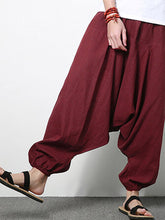 将图片加载到图库查看器,Men Cotton Linen Harem Pants Casual Baggy Loose Trousers Fashion Wide Legs Trousers