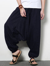 将图片加载到图库查看器,Men Cotton Linen Harem Pants Casual Baggy Loose Trousers Fashion Wide Legs Trousers